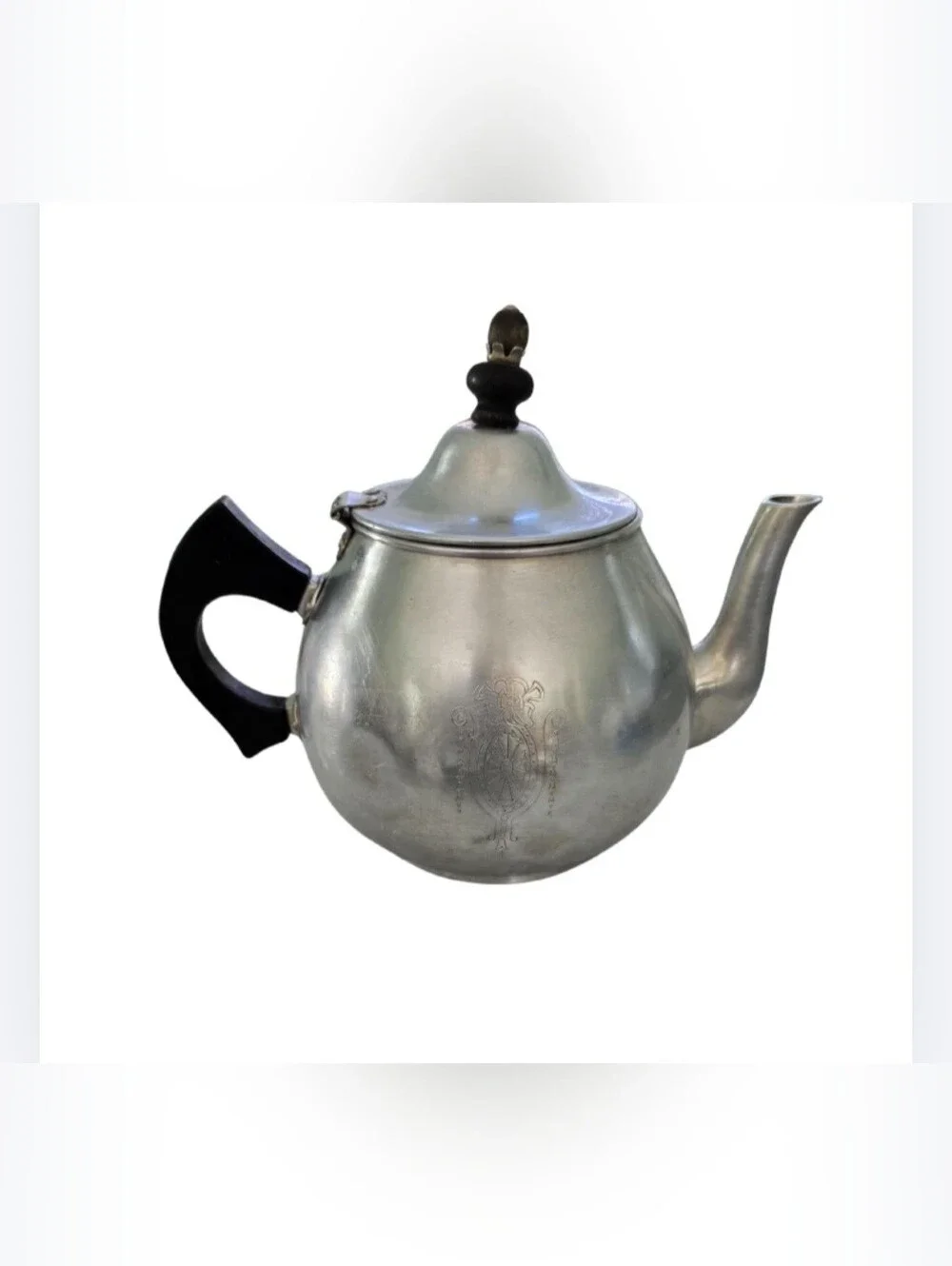 Vintage Comet Aluminum Teapot Wood / Bakelite Handle Art Deco Mid Century USA